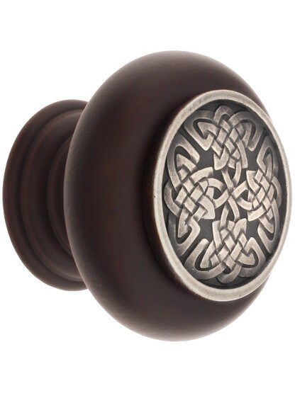 1 1/2 inch Diameter Celtic Isles Knob in Dark Walnut/Antique Pewter.